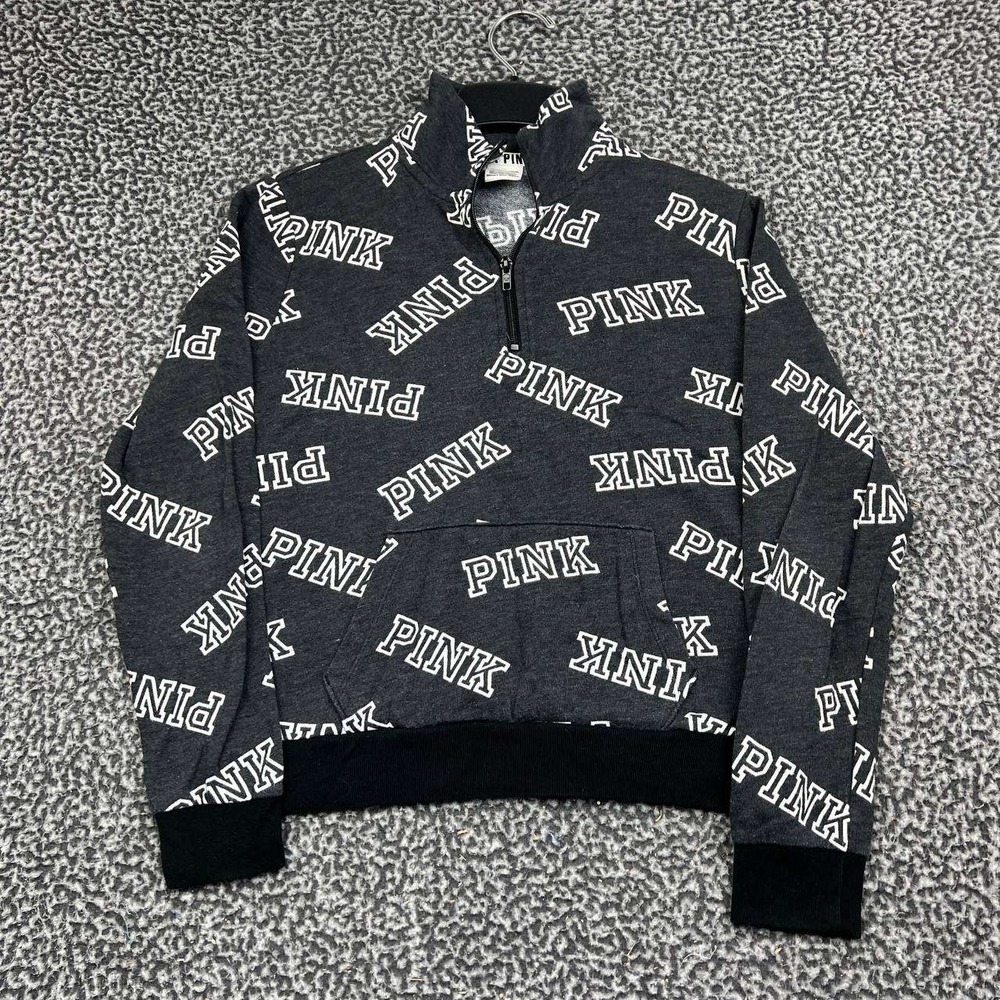 Victoria's Secret PINK Sweatshirt Women Small Gray Quarter Zip Pullover S